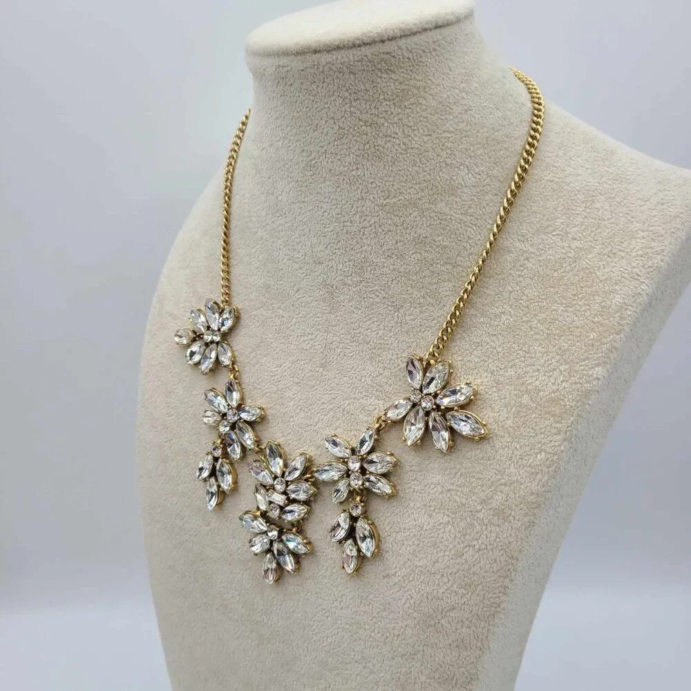 J Crew Factory Clear Crystal Gold Tone Statement Necklace NWT!  NEW!